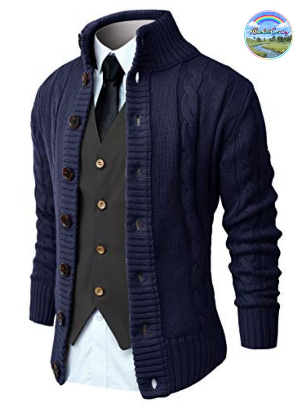 NITAGUT Mens Long Sleeve Stand Collar Cardigan Button Down Knitted Sweater